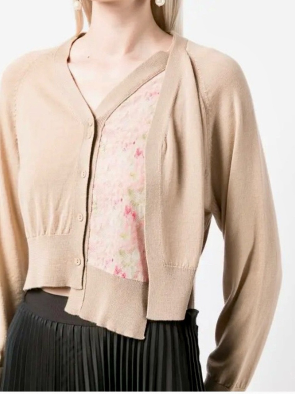 Simone Rocha Wool Silk Floral Lace Asymmetric Cropped Cardigan XS